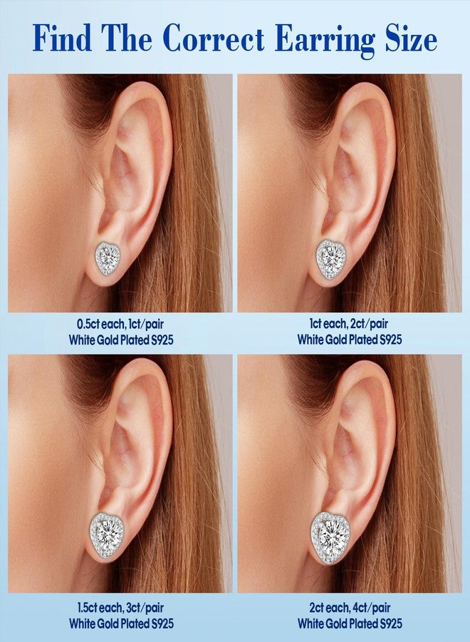 SecreTalk 1-4ct Moissanite Stud Earrings for Women - Halo Heart 925 Sterling Silver D Color Ideal Cut Earrings with Certificate of Authenticity (1CT) - Image 5